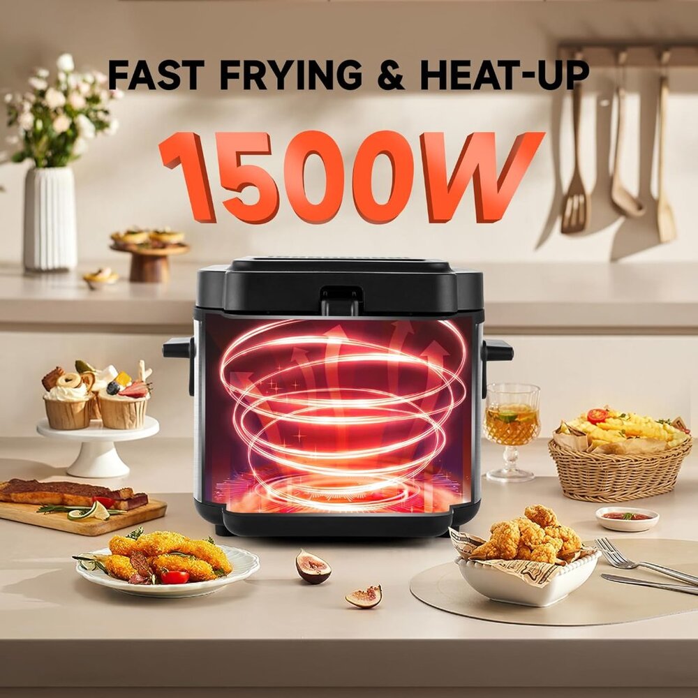 Deep Fryer 1500W Non-Stick Inner Pot Removable Lid Temp Control 2.5L - Picture 2 of 8